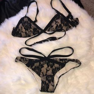 Black Lace Strappy Bikini